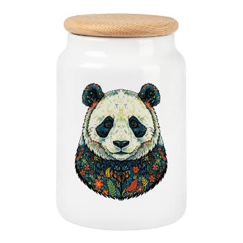 Flora-Panda-Porträt mit Blumen - Keksdose mit Holzdeckel - Weiß - Vorne