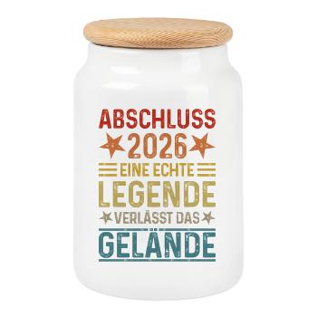 Abschluss 2026 Eine Legende verlässt das Gelände - Keksdose mit Holzdeckel - Weiß - Vorne