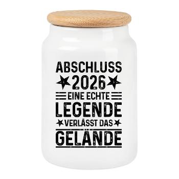 Abschluss 2026 Eine Legende verlässt das Gelände - Keksdose mit Holzdeckel - Weiß - Vorne