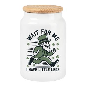 Leprechaun auf der Flucht - Keksdose mit Holzdeckel - Weiß - Vorne