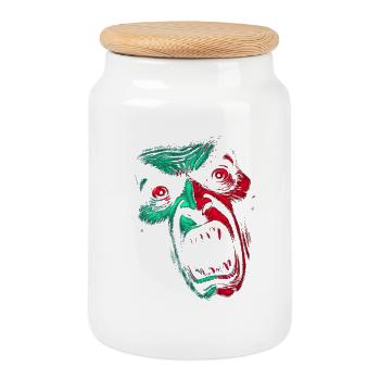 Split Face Horror GreenRed - Cookie Jar with Wooden Lid - white - Front