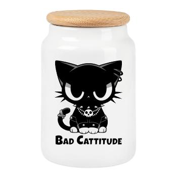Bad Cattitude Goth Cat with Attitude - Cookie Jar with Wooden Lid - white - Front