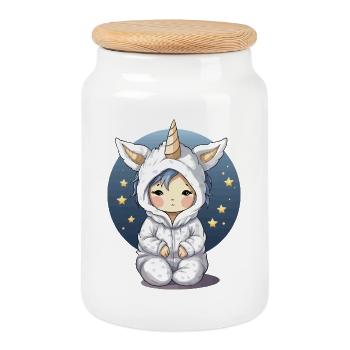 Kuhicorn Silhouette câline dans un sweat à capuche Pullover de la Nuit Étoilée - Boîte à biscuits avec couvercle en bois - blanc - Devant
