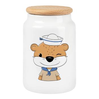 Matrosen Otter  - Keksdose mit Holzdeckel - Weiß - Vorne