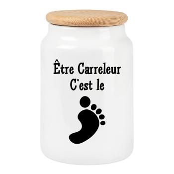 Being a tiler is the foot – passion for the job - Cookie Jar with Wooden Lid - white - Front
