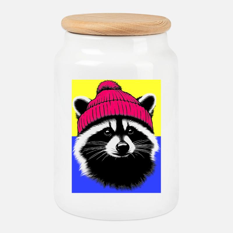 Waschbär - Keksdose mit Holzdeckel - Weiß