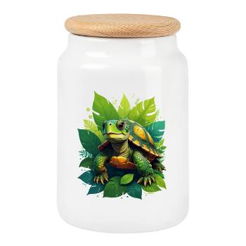Turtle - Cookie Jar with Wooden Lid - white - Front