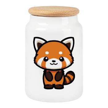 Red panda - cute drawing, sweet animal - Cookie Jar with Wooden Lid - white - Front