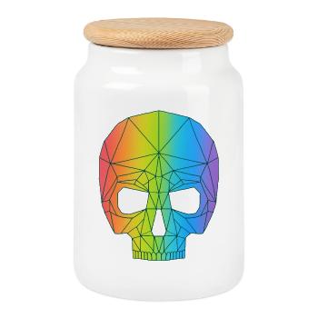 Skull in color - Cookie Jar with Wooden Lid - white - Front