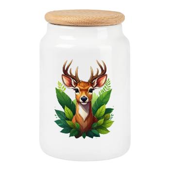 A deer or deer in the forest - Cookie Jar with Wooden Lid - white - Front