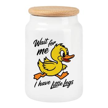 Wait for me I have little legs - Funny Duck - Cookie Jar with Wooden Lid - white - Front