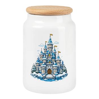 Winter Dream Castle - Cookie Jar with Wooden Lid - white - Front