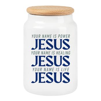 JESUS POWER HEALING LIFE - Cookie Jar with Wooden Lid - white - Front