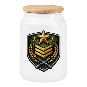 Coat of arms shield with rifles - Cookie Jar with Wooden Lid - white - Front