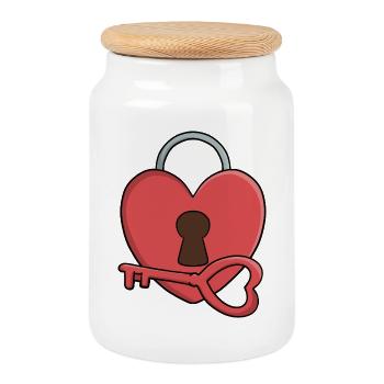 Key to My Heart Lock and Key Valentines - Cookie Jar with Wooden Lid - white - Front