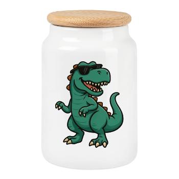 Dino mit Sonnenbrille Cartoon - Keksdose mit Holzdeckel - Weiß - Vorne