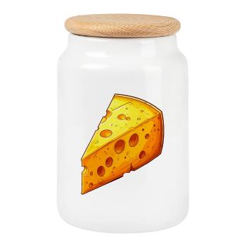 Fromage - Boîte à biscuits avec couvercle en bois - blanc - Devant