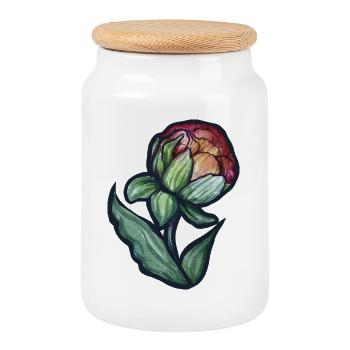 Floraison de pivoine aquarelle - Boîte à biscuits avec couvercle en bois - blanc - Devant