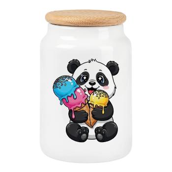 Süßer Panda Cartoon Eis Sommer Süßigkeit - Cookie Jar with Wooden Lid - white - Front