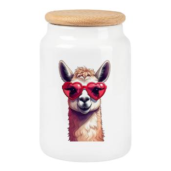 Verliebtes Lama mit Herzbrille zum Valentinstag - Keksdose mit Holzdeckel - Weiß - Vorne