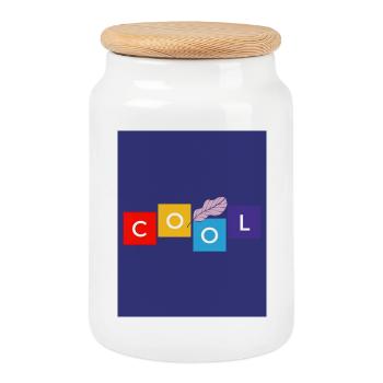 COOL. ZEN. LEAF. NATURE. ECOLOGY. ORGANIC. TREE. - Cookie Jar with Wooden Lid - white - Front