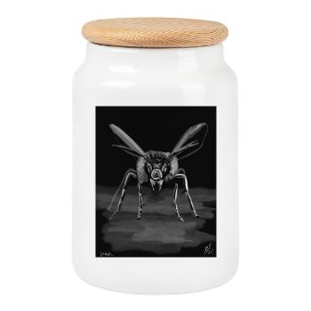 Midnight Stinger Mono Bee - Cookie Jar with Wooden Lid - white - Front