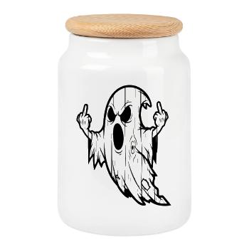 Rebellious spirit with middle finger - Cookie Jar with Wooden Lid - white - Front