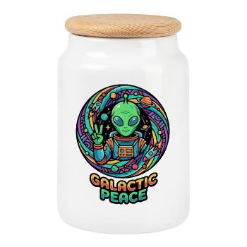 Galaktischer Friedensgruß Alien Peace Zeichen - Keksdose mit Holzdeckel - Weiß - Vorne