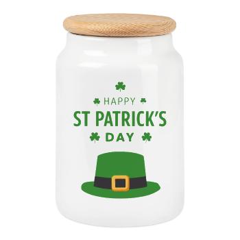 Chapeau vert Saint Patrick - Boîte à biscuits avec couvercle en bois - blanc - Devant
