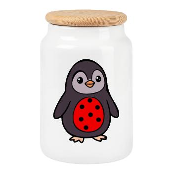 Penguin Ladybug Costume - Cookie Jar with Wooden Lid - white - Front