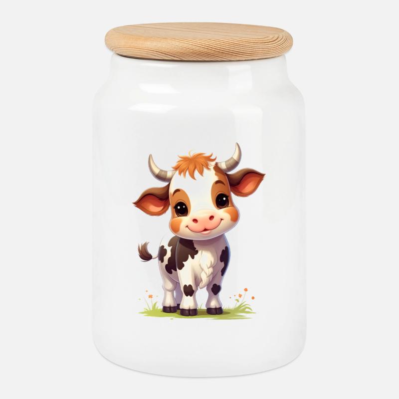 vache mignonne - Boîte à biscuits avec couvercle en bois - blanc