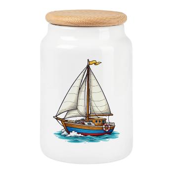 Segelboot Nautisch Illustration - Keksdose mit Holzdeckel - Weiß - Vorne