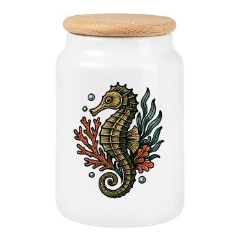 Colored seahorse in the reef - Cookie Jar with Wooden Lid - white - Front