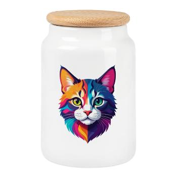 Chat - Boîte à biscuits avec couvercle en bois - blanc - Devant