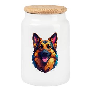 Deutscher Schäferhund - Keksdose mit Holzdeckel - Weiß - Vorne