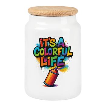 Colorful Life Graffiti Spray - Keksdose mit Holzdeckel - Weiß - Vorne