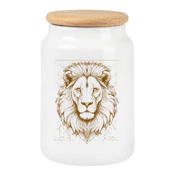 Tête de lion géométrique ornée - Boîte à biscuits avec couvercle en bois - blanc - Devant
