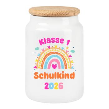 Grade 1 School Child 2026 Rainbow School Enrollment - Cookie Jar with Wooden Lid - white - Front