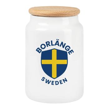 Bouclier Borlänge : Conception du drapeau suédois - Boîte à biscuits avec couvercle en bois - blanc - Devant