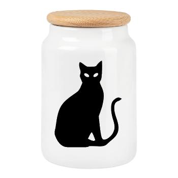 schwarze Katze Silhouette Geschenk Katzenliebhaber - Keksdose mit Holzdeckel - Weiß - Vorne