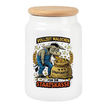 Full-time work for the state treasury - Cookie Jar with Wooden Lid - white - Front