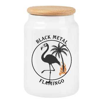 Black Metal Flamingo – Brennende Palme & Stacheldr - Cookie Jar with Wooden Lid - white - Front