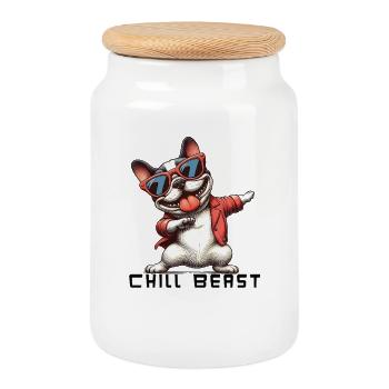 Chill Beast Bulldog - Keksdose mit Holzdeckel - Weiß - Vorne