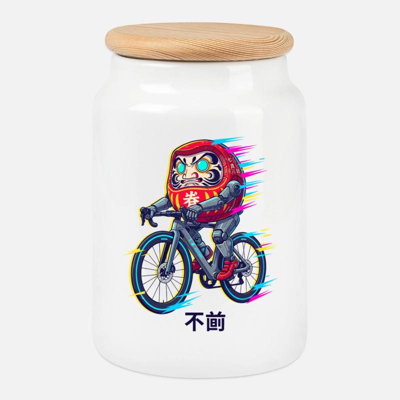 Daruma Cyclist Neon Sprint - Boîte à biscuits avec couvercle en bois - blanc