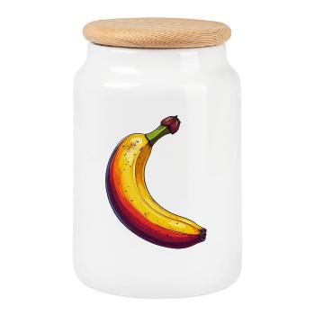 banana - Cookie Jar with Wooden Lid - white - Front