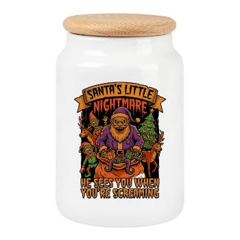 Santa's Little Nightmare Horror - Cookie Jar with Wooden Lid - white - Front