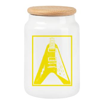 Electric Guitar Silhouette - Cookie Jar with Wooden Lid - white - Front