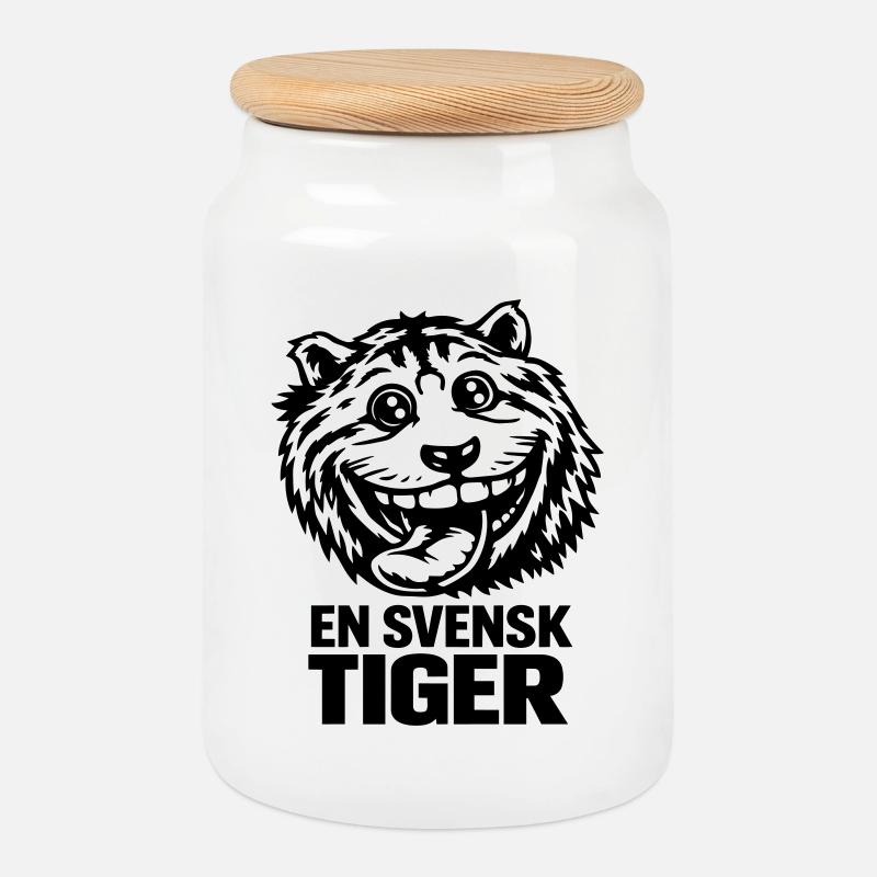 A Swedish tiger - Cookie Jar with Wooden Lid - white