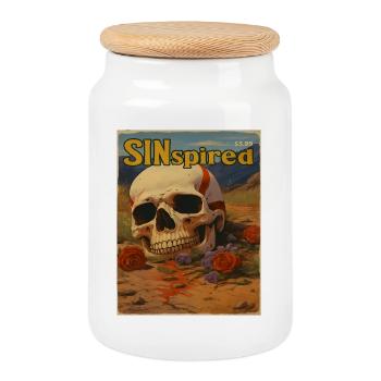 SINspired Totenkopf Vintage Cover Motiv - Keksdose mit Holzdeckel - Weiß - Vorne