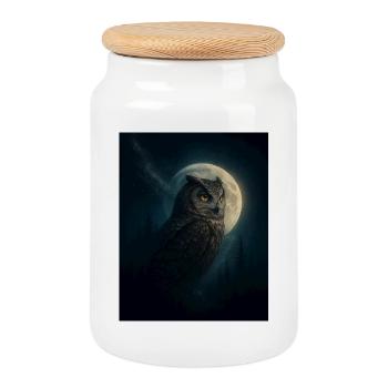 Owl in the Night Forest - Cookie Jar with Wooden Lid - white - Front